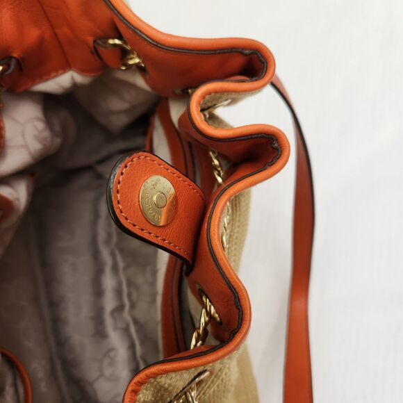 MICHAEL KORS Handbag Women Natural Burlap Canvas & Leather Strap Gold Chain Link - Picture 7 of 15
